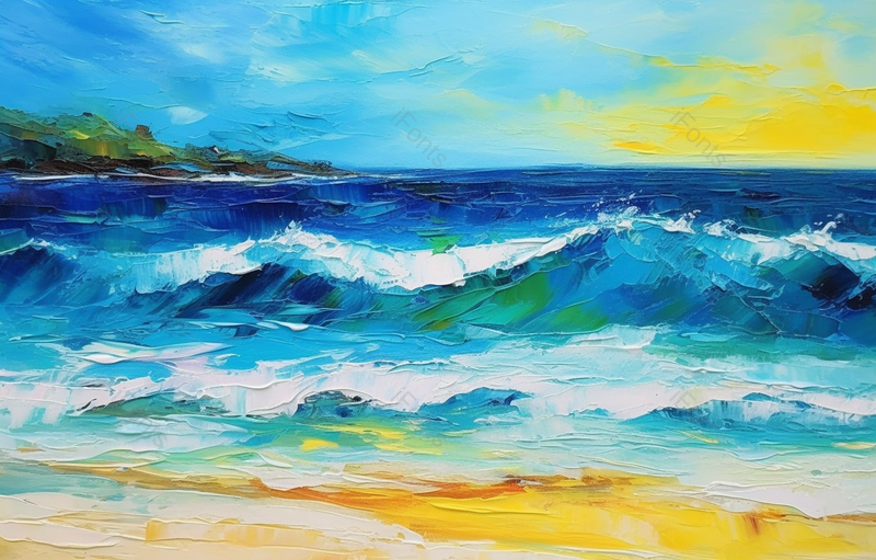 夏日沙滩海洋波浪抽象油画,插画/手绘图,插画/手绘图库,插画/手绘图下载,插画/手绘